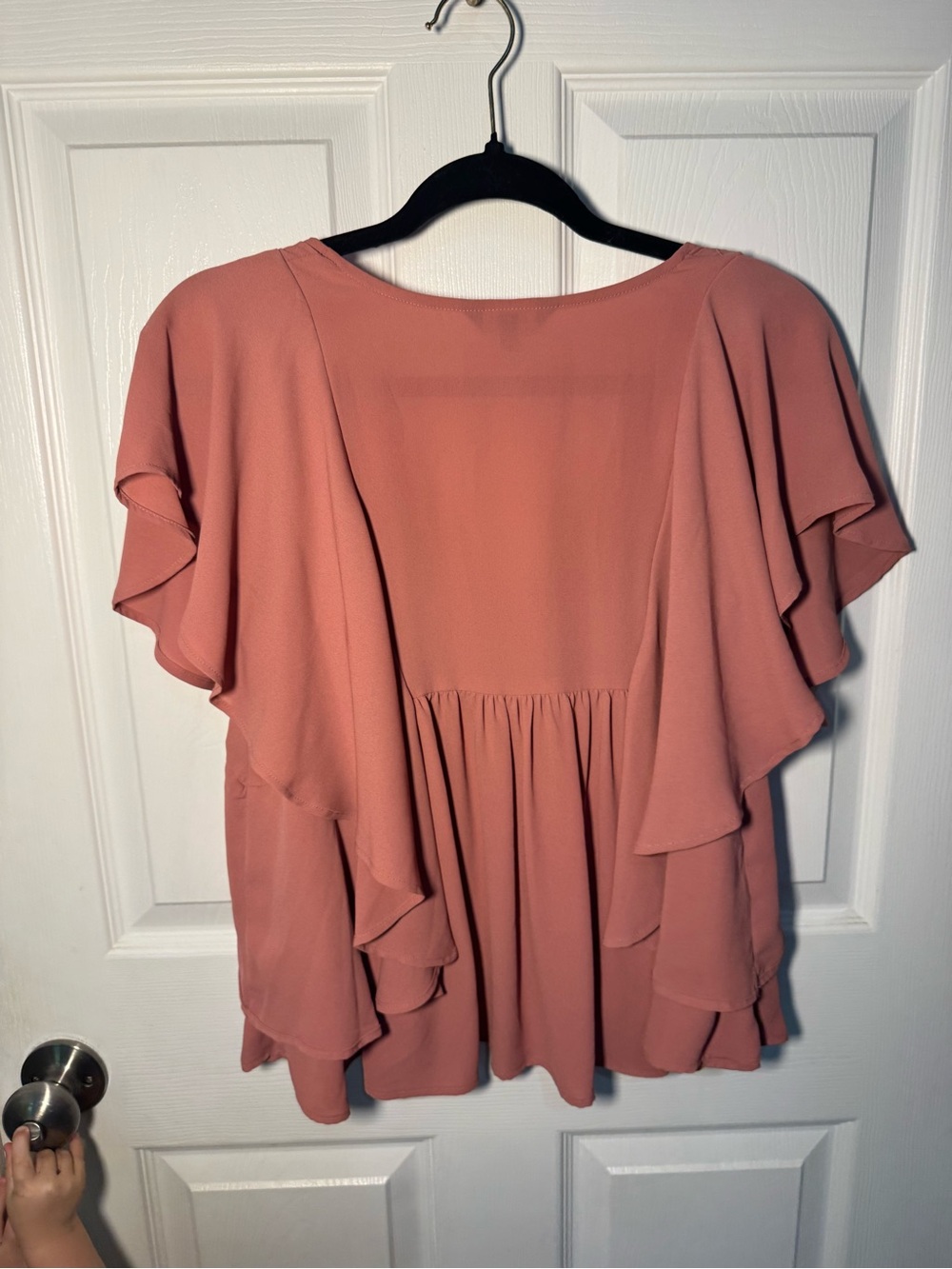 Express Peach Button-Front Ruffle Blouse - Picture 2 of 3